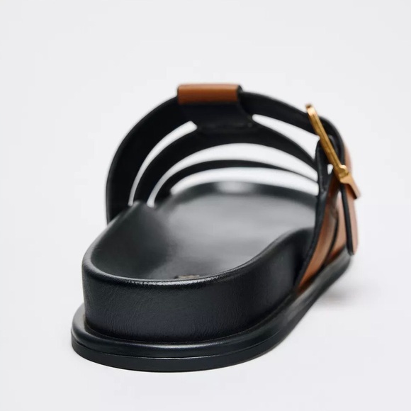 Zara Flat Leather Buckle Sandals - Picture 5 of 7